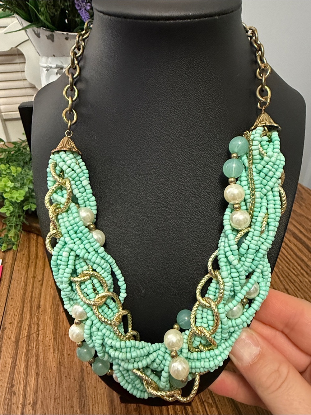 Mint green seed bead necklace